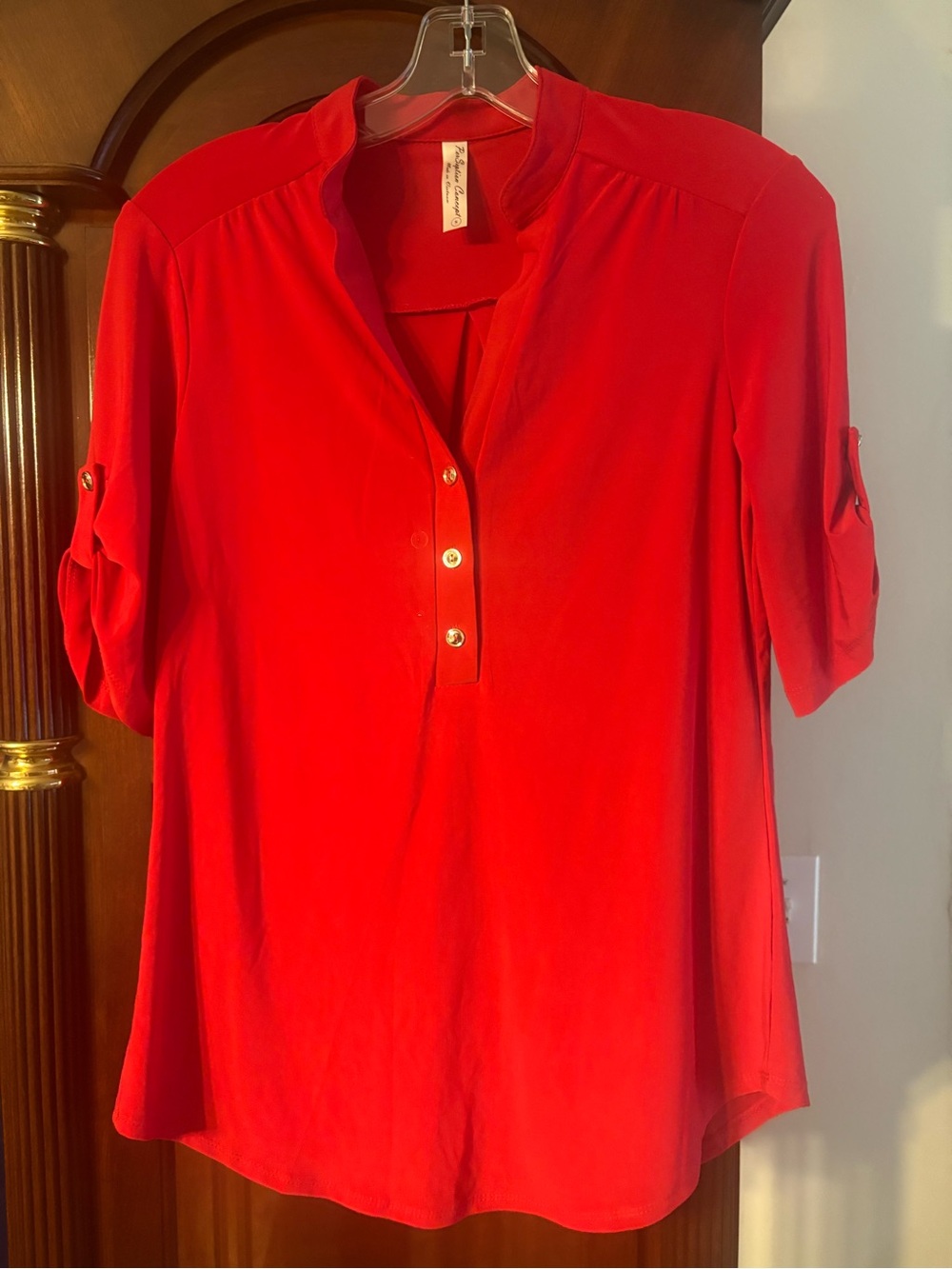 PerSeption Concept Bright Red Button-Front Henley Top